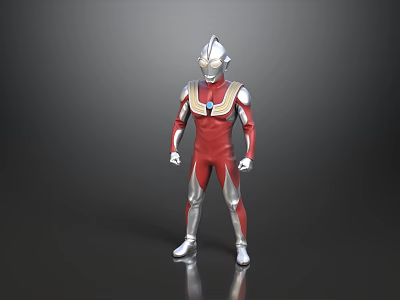Modern Action Figure Cabinet Displaying Red Silver Ultraman Figure With Blue Gem 3d model
