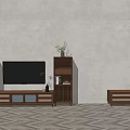 Modern TV Stand with TV and Bookshelves Storage Drawers Glass Doors Decorative Plant Books