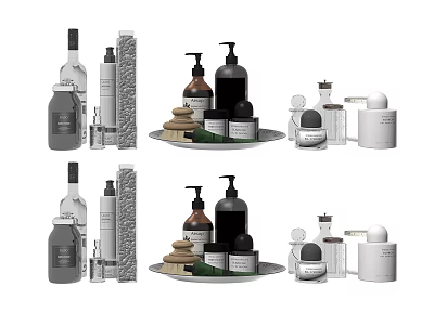 Chic Perfume Cosmetics Collection Featuring Various Design Pump Bottles Jars And Spray Containers 3d model