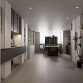 Modern Home Store Showcasing Open Space Dining Table Cabinetry Pendant Light And Wooden Flooring