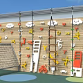 Kindergarten Outdoor Playground With Climbing Wall Cloud Shapes And Colorful Figures