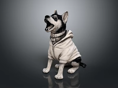 Dog Sitting Wearing White Hoodie With Collar On Dark Background 3d model