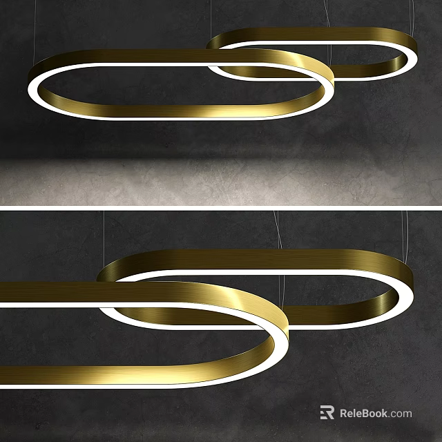 Modern Golden Ring Shaped Ceiling Lights With Minimalist Interior Design 3d model