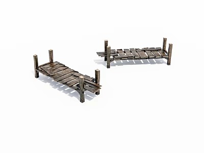 Two Rustic Wooden Bridges With Simple Plank Design And Support Posts 3d model