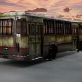 Old Rusty Green And Brown Bus On Road During Dusk Evening Time