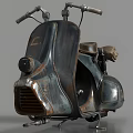 Vintage Motorcycle With Dark Colored Body Rustic Appearance And Yellow C Logo