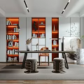 Modern Study Room Interior With Bookshelves Books Table Chair And Decorative Elements 3d model