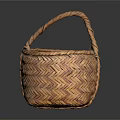 Handmade Woven Basket With Handle For Daily Use Brown Orange Texture
