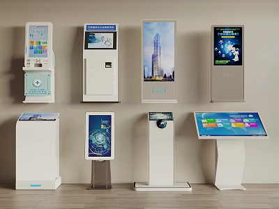 Modern Public Facilities With Self Service Kiosks And Interactive Touchscreen Displays 3d model