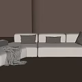 Modern White Sectional Sofa With Brown Cushions And Gray Blanket In Minimalist Space