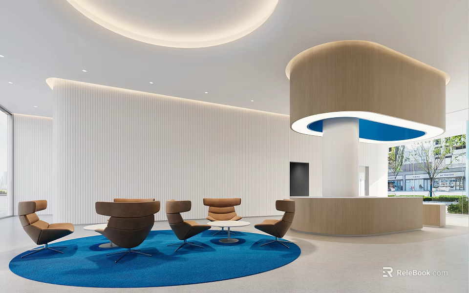 Modern Hospital Outpatient Clinic Interior With Seating Area And Reception Desk 3d model 