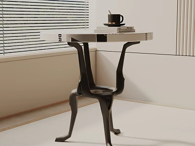 Modern Bedside Table With White Top Black Legs Coffee Mug And Books 3d model