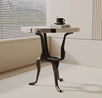 Modern Bedside Table With White Top Black Legs Coffee Mug And Books 3d model