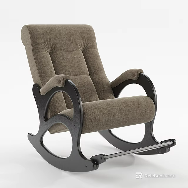Comfortable Brown Fabric Rocking Chair With Black Armrests And Curved Base Design 3d model 