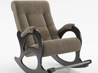 Comfortable Brown Fabric Rocking Chair With Black Armrests And Curved Base Design 3d model