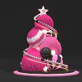 Pink Fluffy Art Installation With Star Topped Gold Chains And Black Sphere Illuminated Base 3d model
