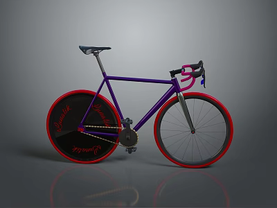 Modern Fixed Gear Bike With Purple Frame Red Rims And Curved Handlebars 3d model
