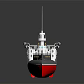 Model Warship With Red Hull Grey Body And White Superstructure On Black Background With Reflection