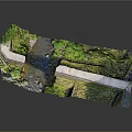 Scenic Tiered Water Fountain with Lush Green Grass and Natural Water Flow