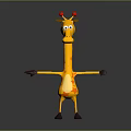 Yellow Cartoon Giraffe Character With Brown Spots Red Horns And Open Arms