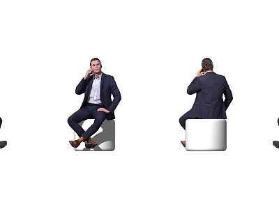 Man in Business Suit Sitting and Talking on Mobile Phone 3d model