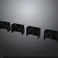 Four Modern Minimalist Black Marble Square Tables With Metal Legs Arranged In A Row