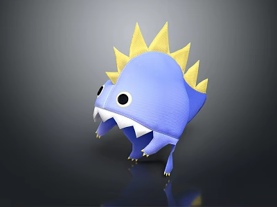Blue Cartoon Monster Hat Design With Yellow Spikes Big Eyes And Sharp Teeth 3d model