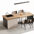 Modern Kitchen Bar Counter With Wooden Top Sink Chairs Wine Bottles And Fruits