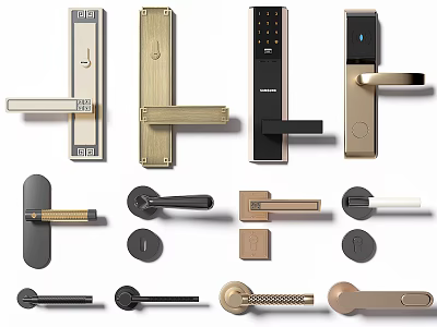 Various Modern and Traditional Door Handles with Different Materials and Styles for Home Decor 3d model