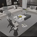 Modern Living Room Sofa Coffee Table Set With Plush Seating And Decorative Pillows 3d model