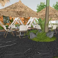 Garden Landscape Design With Thatched Roof Umbrellas Outdoor Seating And Natural Plants