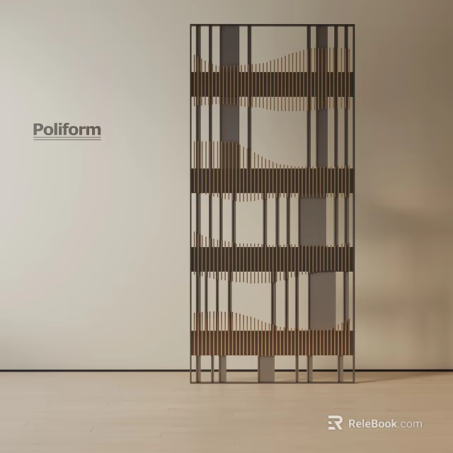 Poliform Modern Room Divider With Wooden Slats And Metal Frame For Interior Space 3d model 