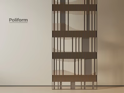 Poliform Modern Room Divider With Wooden Slats And Metal Frame For Interior Space 3d model