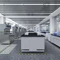 Modern Laboratory Interior With Workbenches Testing Equipment And Storage Cabinets 3d model