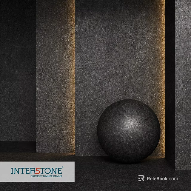 Black Sphere Component With Gray Textured Walls And Warm Lighting Design 3d model 