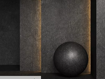 Black Sphere Component With Gray Textured Walls And Warm Lighting Design 3d model