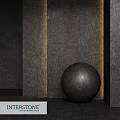 Black Sphere Component With Gray Textured Walls And Warm Lighting Design