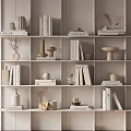 Modern Bookshelf Display With Decorative Ornaments Vases Books And Dried Plants