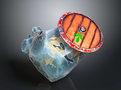Unique Weapon Design With Wooden Top Red Rim Transparent Body And Green Emblem 3d model