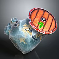 Unique Weapon Design With Wooden Top Red Rim Transparent Body And Green Emblem