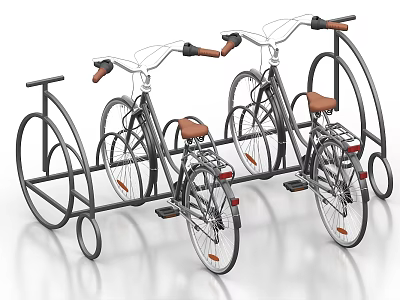 Modern Bicycle Parking Rack With Two Parked Bikes And Steel Structure Design 3d model