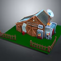 Rustic Farmhouse Building With Wooden Structure Double Doors Metal Shed Solar Panels And Wooden Fence