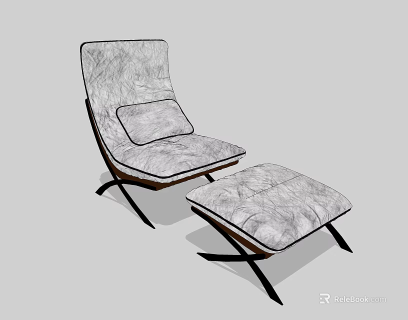 Modern Gray Lounge Chair With Textured Fabric And Dark Frame Ottoman 3d model 
