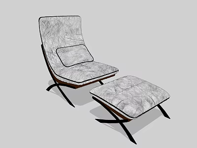 Modern Gray Lounge Chair With Textured Fabric And Dark Frame Ottoman 3d model