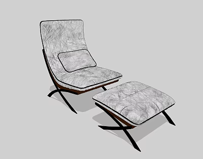 Modern Gray Lounge Chair With Textured Fabric And Dark Frame Ottoman 3d model