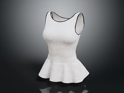 Artistic Sculpted White Sleeveless Top With Textured Surface And Flared Hem On Dark Reflective Background 3d model