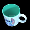 White Mug With Blue Stitch Yellow Small Figure Green Inner And Floral Patterns