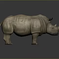Rhinoceros 3D Model in Light Brown Color With Horns Standing on Neutral Gray Background