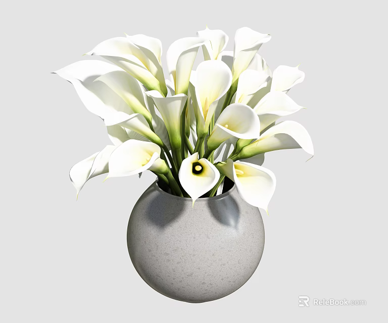 Beautiful White Calla Lilies in a Modern Gray Vase for Home Decoration 3d model 