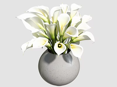 Beautiful White Calla Lilies in a Modern Gray Vase for Home Decoration 3d model